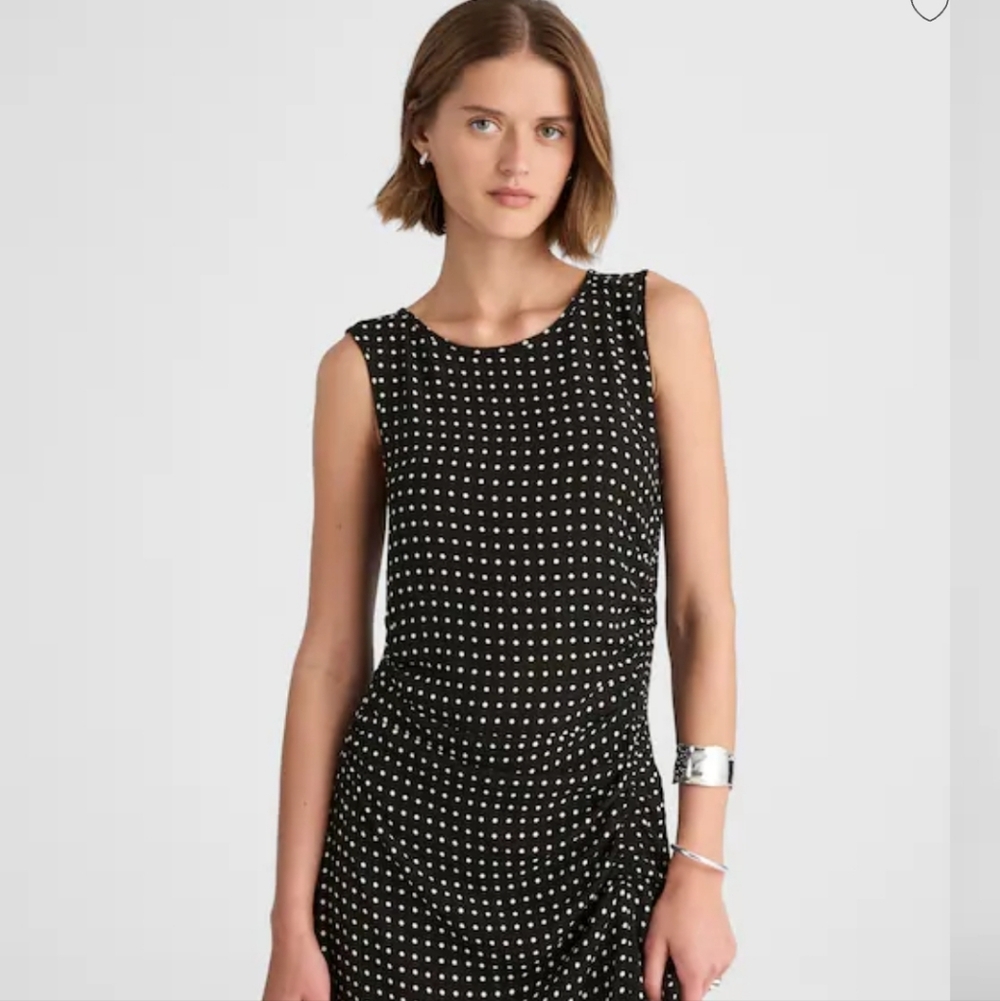 Madewell Asymmetrical aruched Midi Dress - Linear Dots Jet Black - Picture 2 of 13